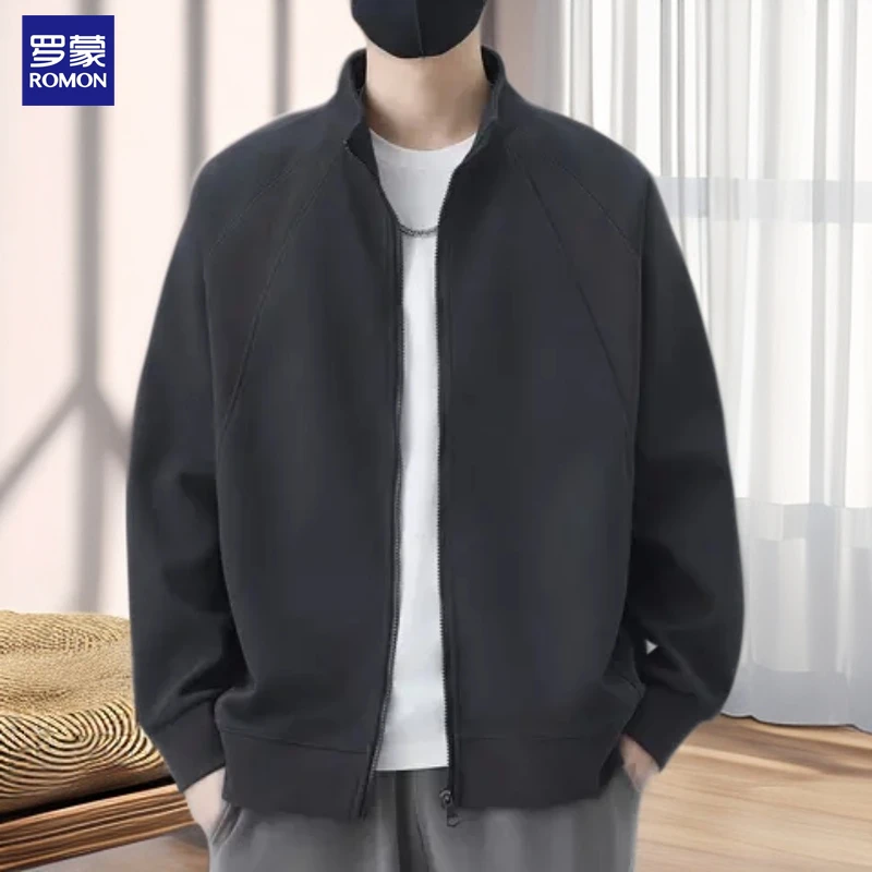 罗蒙开衫卫衣男士秋季新款宽松休闲运动上衣拼接外套男装立领夹克