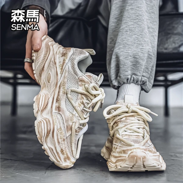 森马男鞋夏季2025透气百搭厚底减震老爹鞋男士新款运动休闲网面鞋