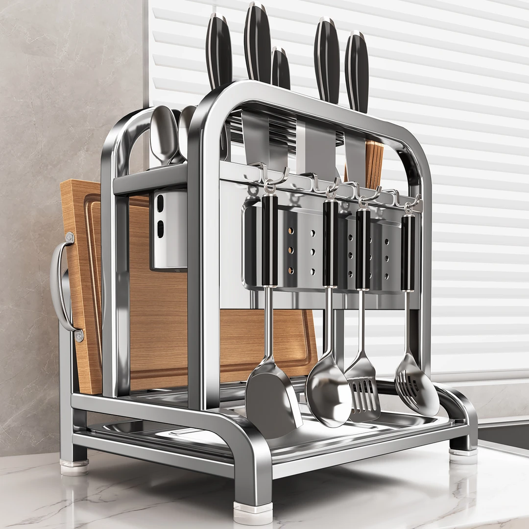 304不锈钢刀架厨房置物架台面多功能砧板筷子餐具笼一体收纳架子/