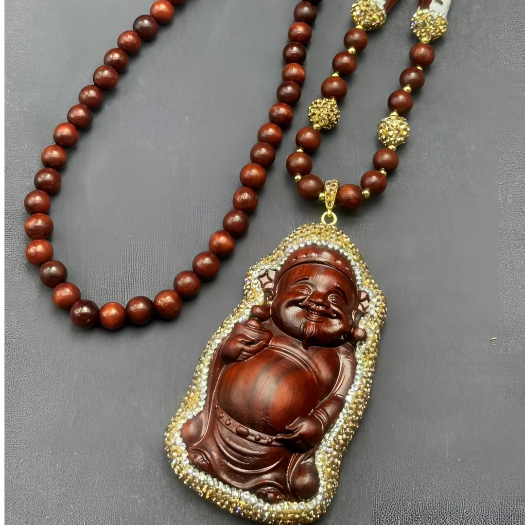 铜合金合成锆石吊坠 财神爷紫檀时尚轻奢百搭气质雕刻毛衣链1377