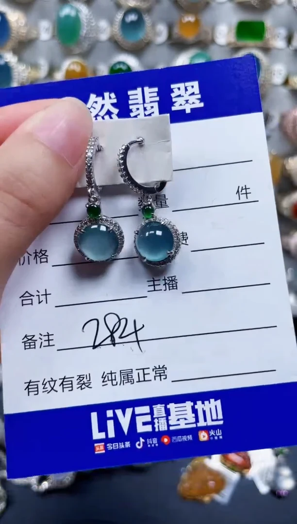 银S925镶嵌翡翠耳饰284