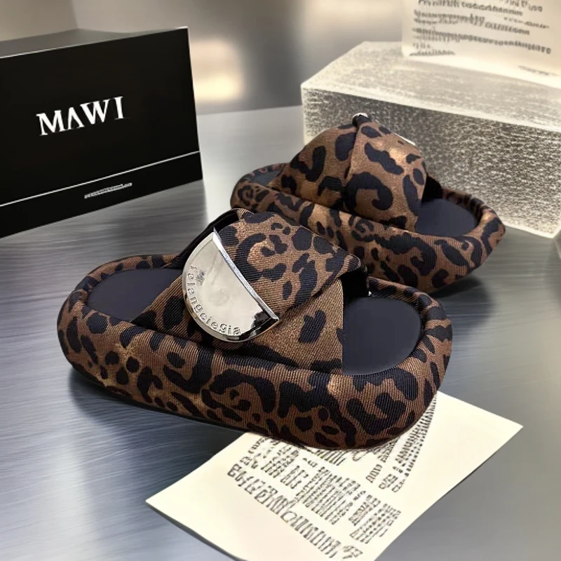 【豹纹】设计厚底增高女时尚涂鸦软底撞色2025年夏季新款沙滩拖鞋