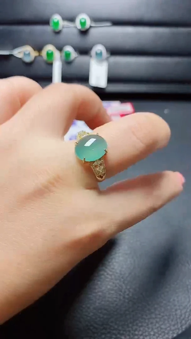 银S925镶嵌戒指翡翠 天然翡翠A货s925银镶