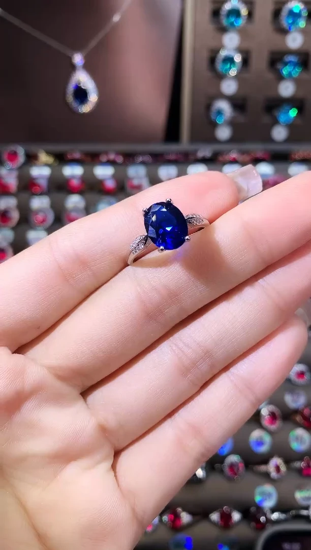 戒指蓝宝石银S925镶嵌810