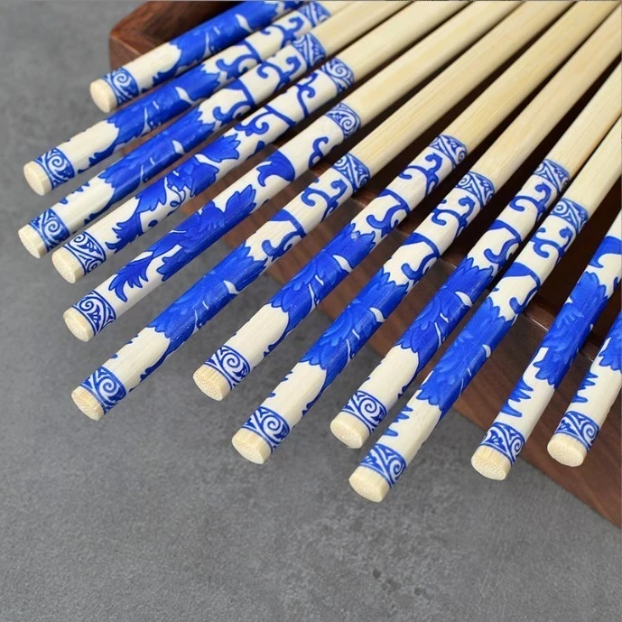 100支！青花瓷一次性筷子加长独立包装家用防滑筷