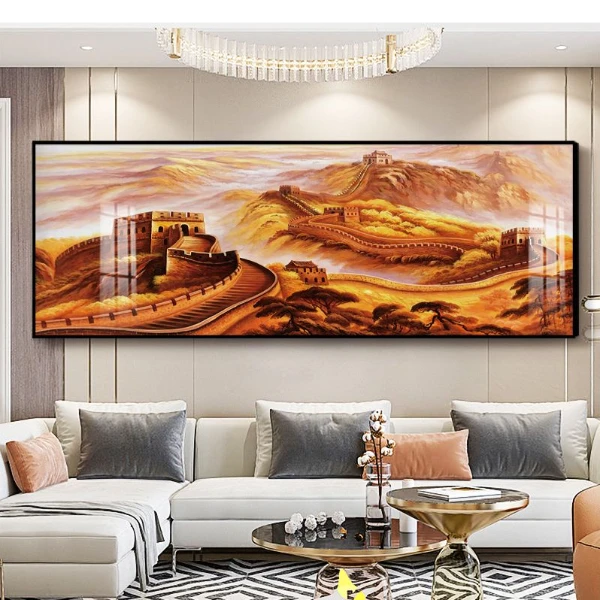 【万里长城】客厅背有靠山荣耀办公室挂画万里长城晶瓷镶钻挂画