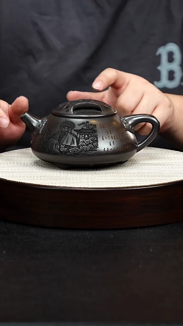 茶壶紫砂宜兴原矿纯手工紫砂 牛盖石瓢 石黄