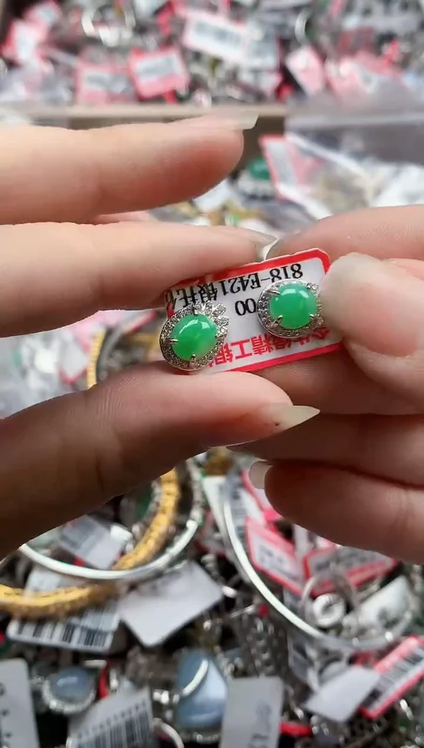 银S925镶嵌戒指翡翠天然A货缅甸翡翠