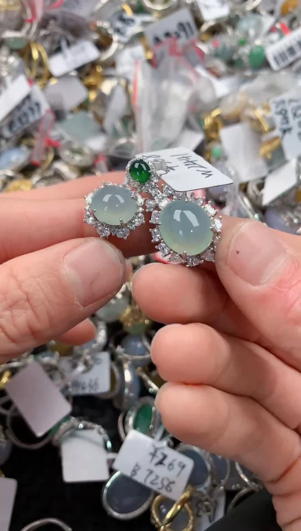 银S925镶嵌戒指翡翠666------6