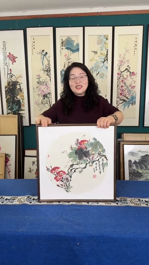 国画50*50牵牛花实木装裱