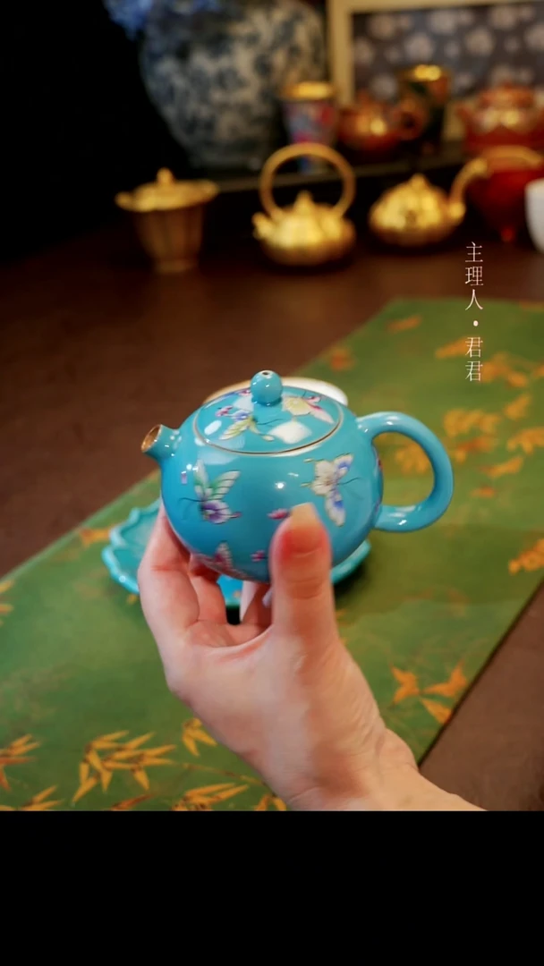 茶杯紫砂【宜景窑松石蓝系列】西施