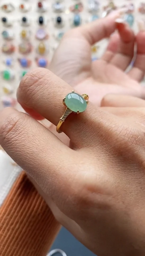 【闪购商品】翡翠戒指银S925镶嵌 缅甸天然A货翡翠555  2+1