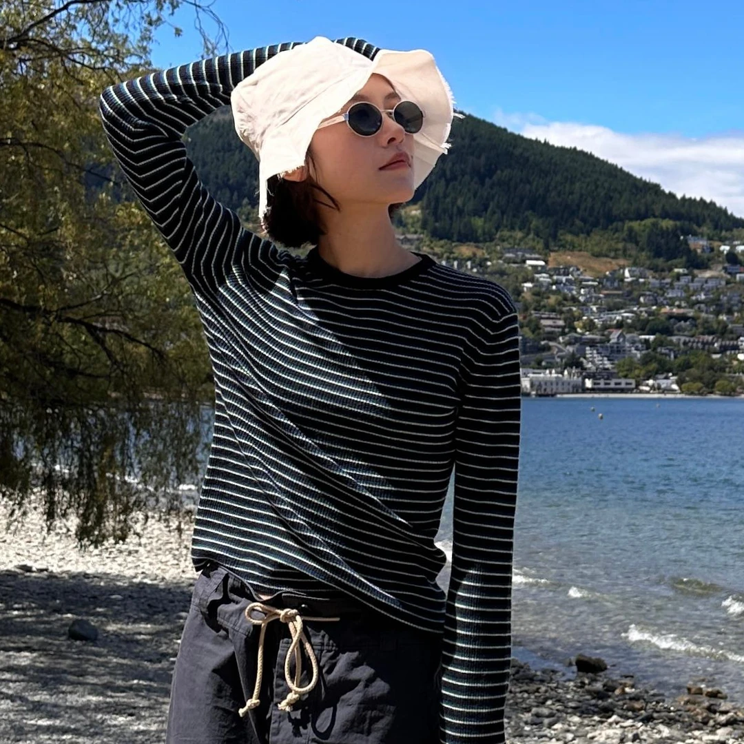 DE Mincollection拼色条纹针织/精纺羊毛纱线合身正肩针织衫40044