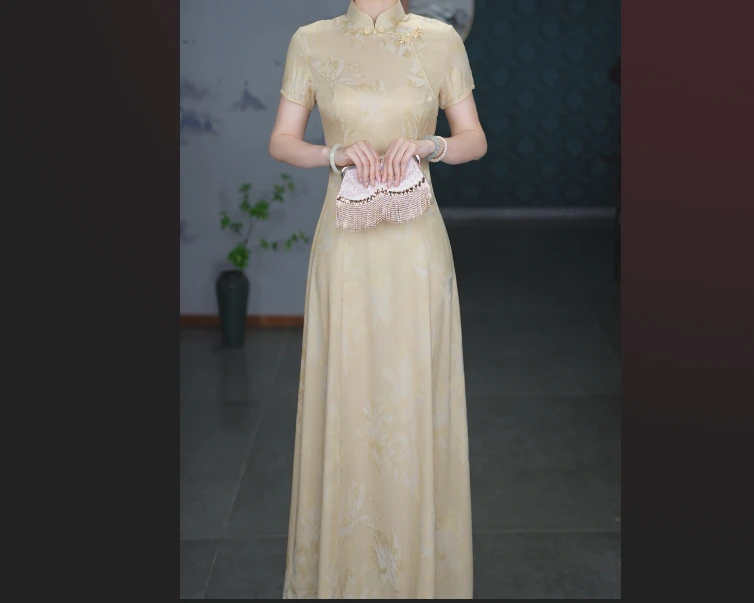 春夏新款高端提花复古奥黛中国风旗袍连衣裙年轻款改良