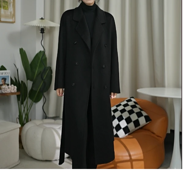 801长款气质休闲骆驼绒桑蚕丝大衣秋冬经典时尚轻奢百搭设计师