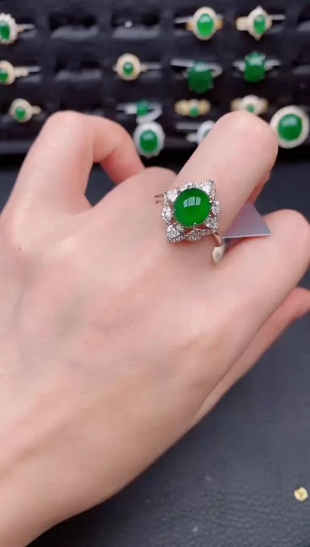 银S925镶嵌戒指翡翠天然a货翡翠270