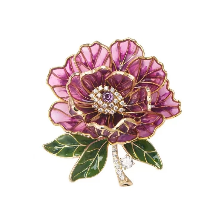 kasiya/卡思雅 铜合金仿水晶胸针 精致时尚珐琅海棠花胸针百搭款