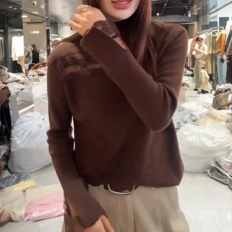 2025秋冬新款内搭蕾丝拼接长袖镂空韩版针织衫LK2508079