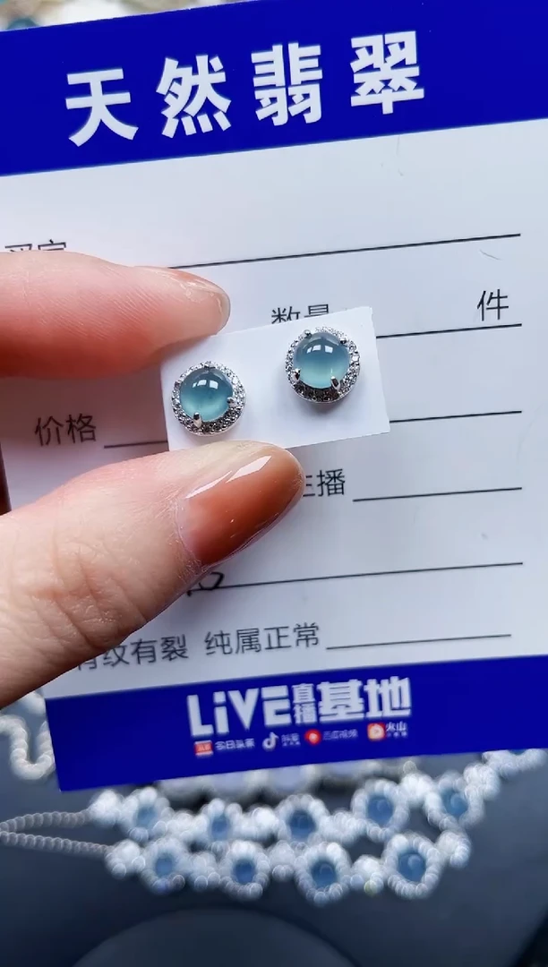 银S925镶嵌翡翠耳饰195