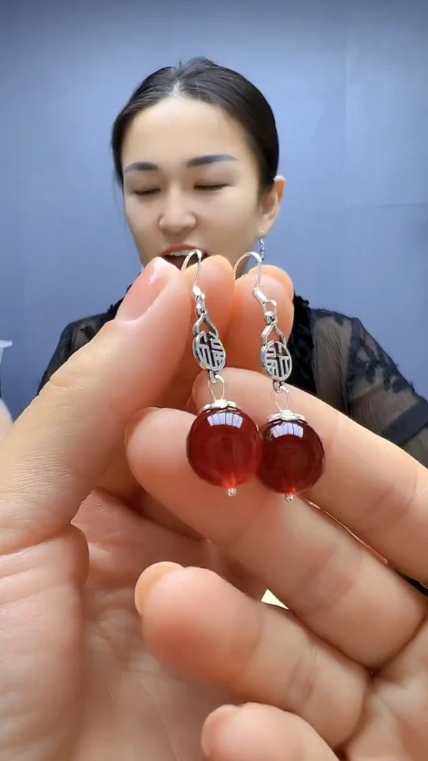 血珀银S925镶嵌耳饰随昔diy颈饰