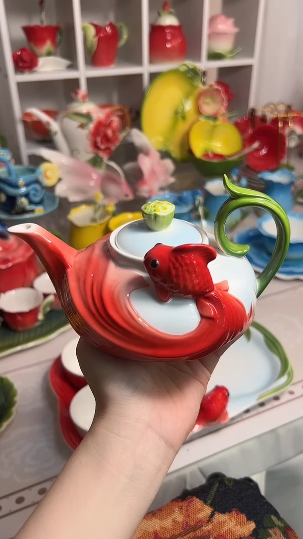 瓷金鱼茶壶，，，，，
