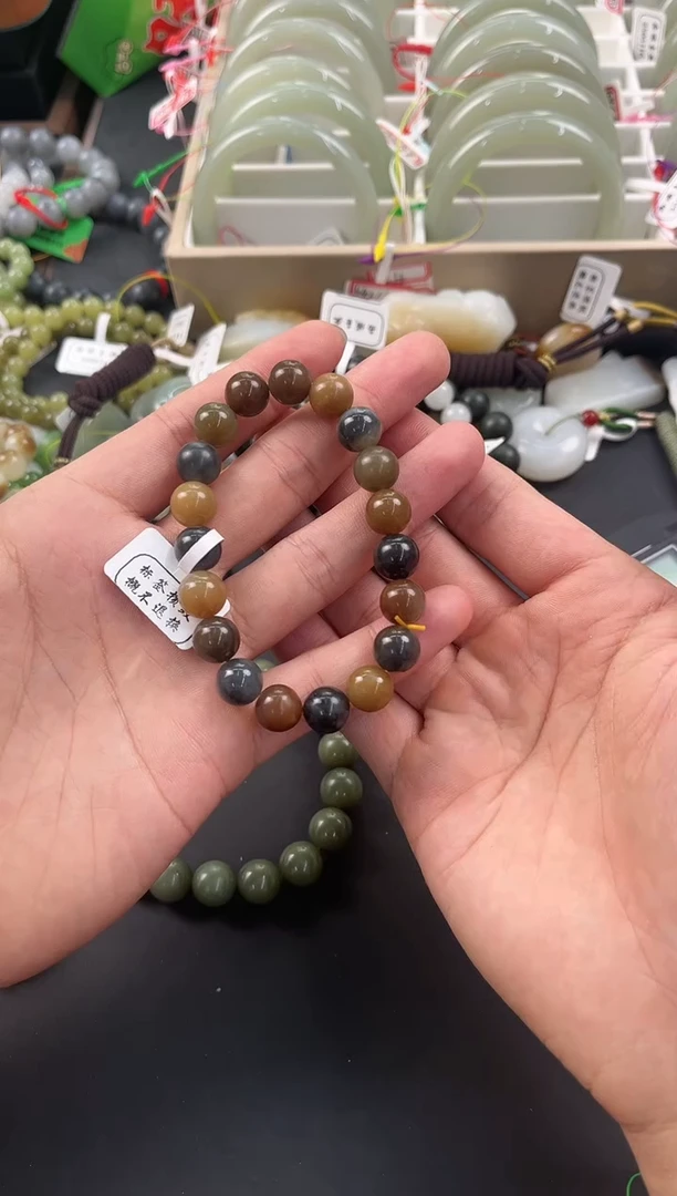 手串未镶嵌和田玉若羌楼兰三色手串卡10微色差