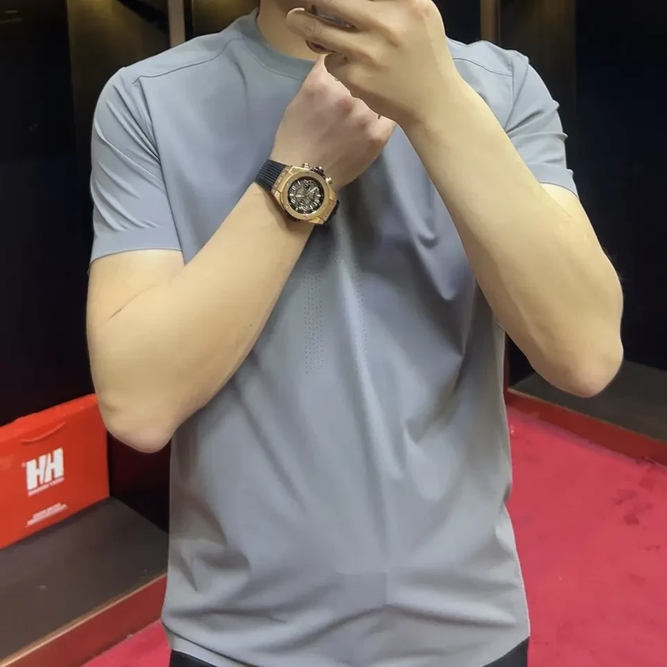 2025新款简约风爆款短袖T恤春秋圆领修身型短袖冰凉感t恤男士上衣