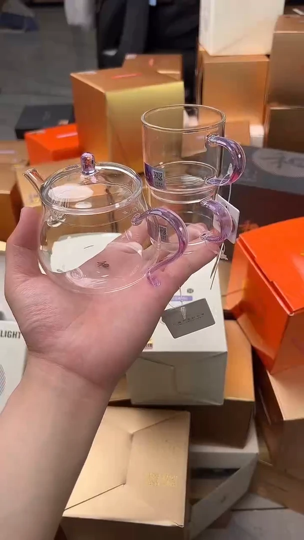 @@禾器晶彩青云壶浅紫色+逸杯浅紫2只