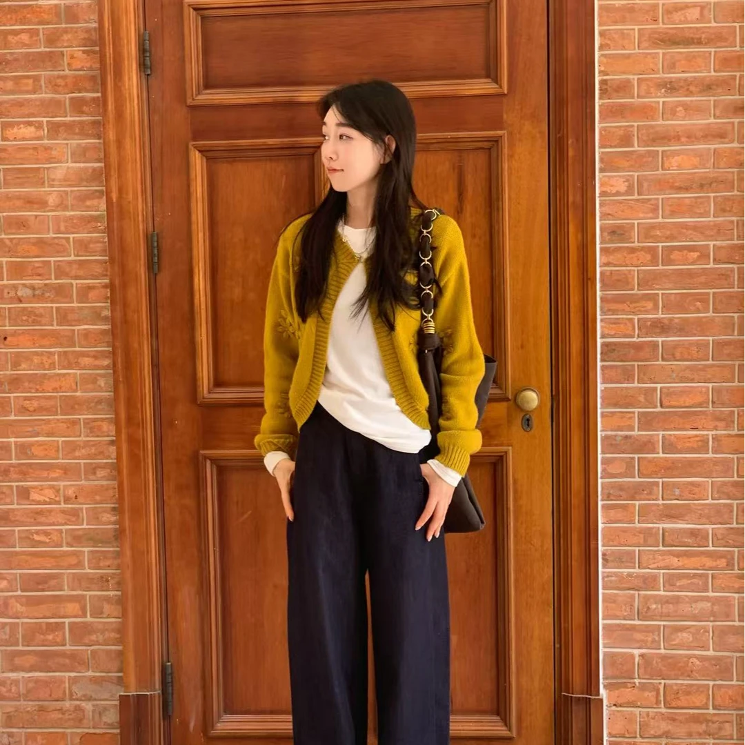 OUDOCKEE 鸥鸥【绵羊毛】生姜 时髦立体勾花时尚开衫毛衣 MACX615T