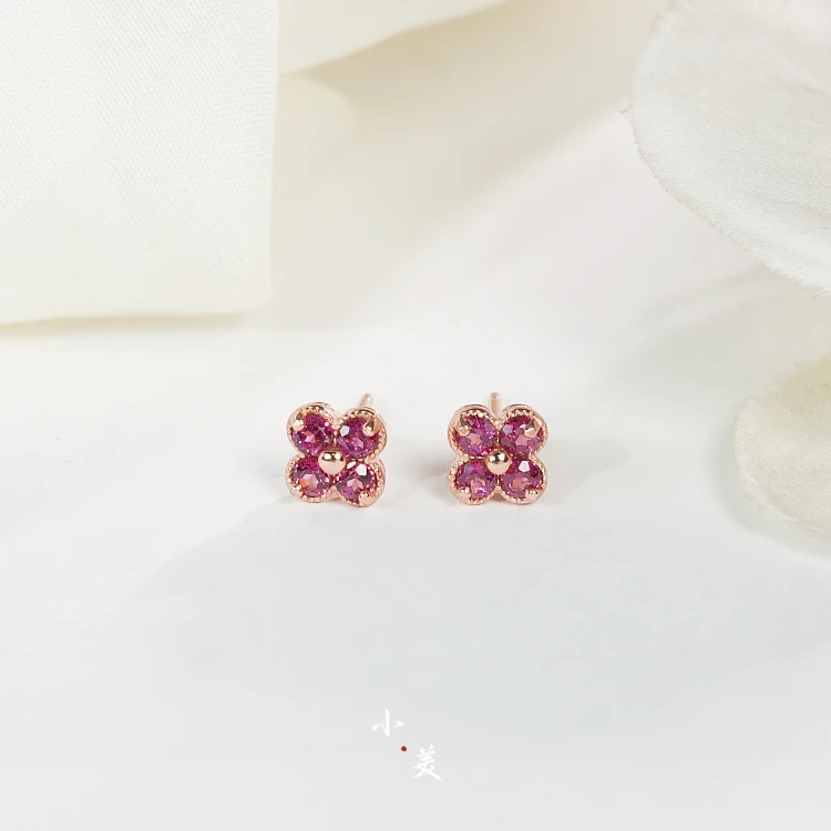 石榴石四叶草耳钉耳环（多样性发）C457