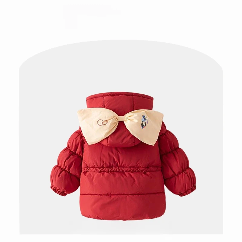 NESKIDS女童新年加绒棉服冬装洋气儿童加厚连帽棉袄拜年服