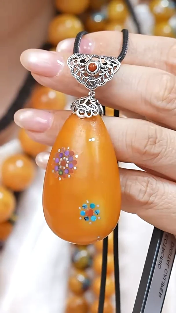 蜜蜡颈饰银S925镶嵌3433天然蜜蜡珠宝奇石云端妖孽妖花全部保真