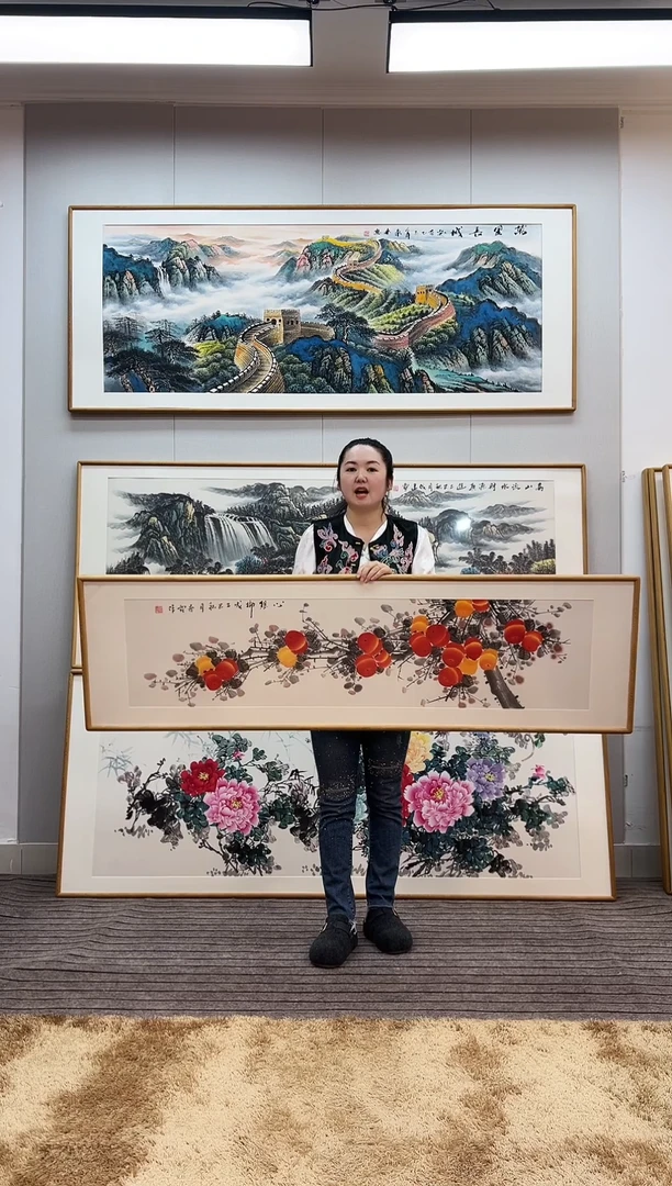 国画手绘柿子162*47尺寸