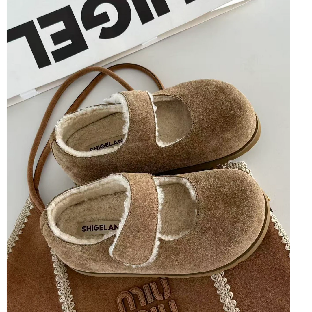 诗歌兰女鞋新款时尚厚底增高魔术贴羊毛勃肯鞋棉鞋