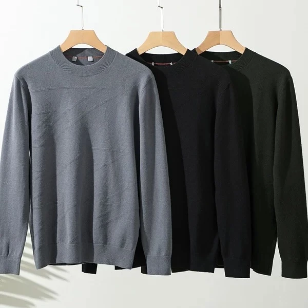 莫代尔绵羊毛混纺！男士秋冬百搭圆领打底毛衣长袖-n8m018
