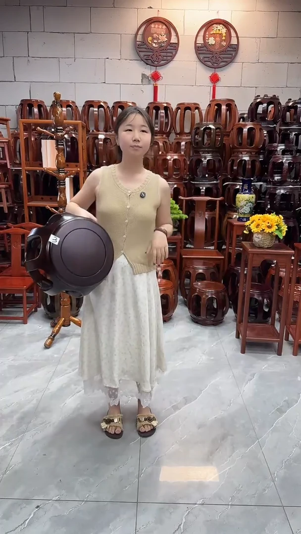 花梨木类家具【微瑕】胡桃色小号鼓凳单个3号