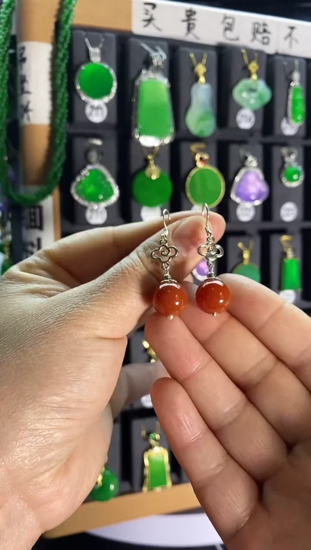 【闪购商品】南红玛瑙耳饰银S925镶嵌025