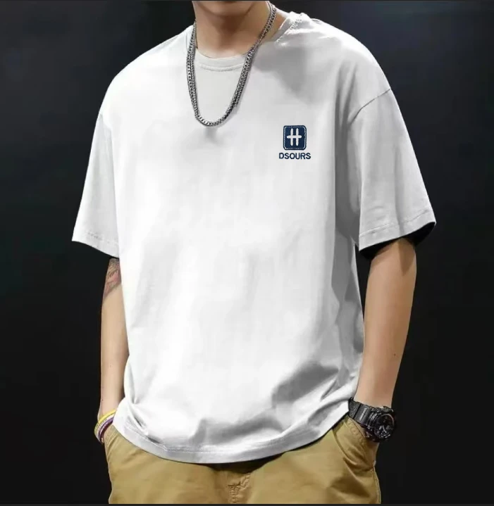 【万针刺绣】重磅纯棉短袖T恤圆领男女同款百搭休闲H胸标-刺绣