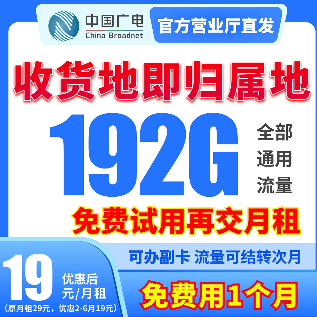 河南三妹专属第一个月试用福利广电超大流量卡192g通用流量
