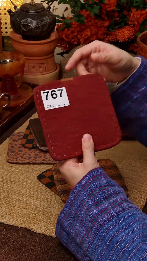 如*?Cici手作刺子绣柿染壶垫杯垫-767