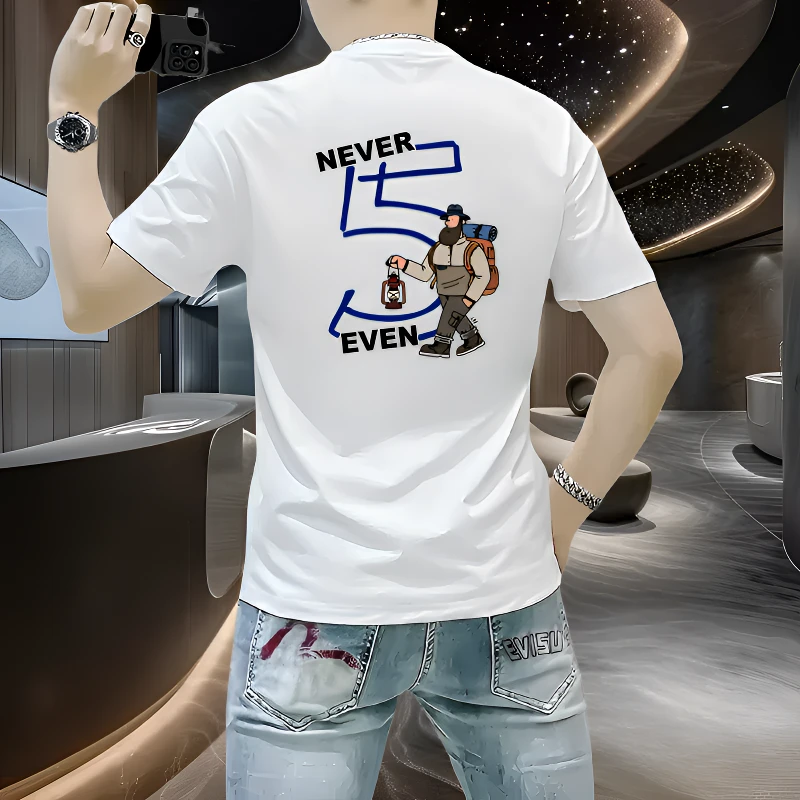 男士凉感丝光棉短袖男款t恤2025夏新款高级感正肩潮流印花男装T恤