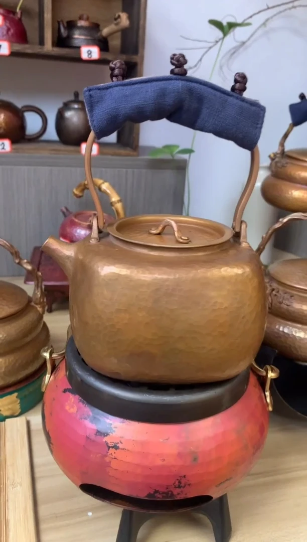 书*堂紫铜一张打包浆色四方提梁壶