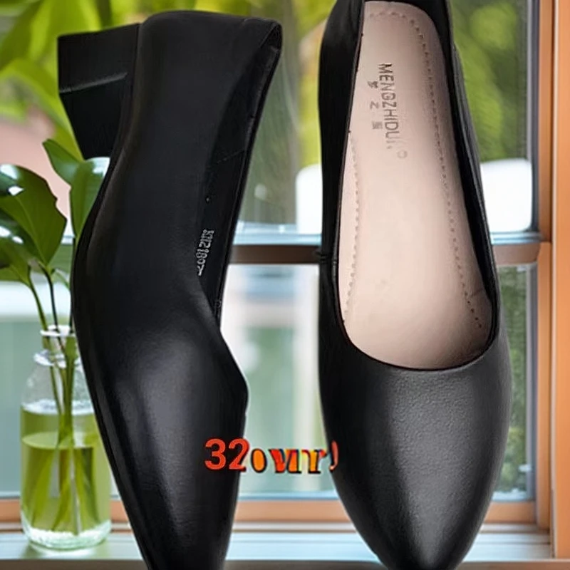 粗跟牛皮工作鞋单鞋