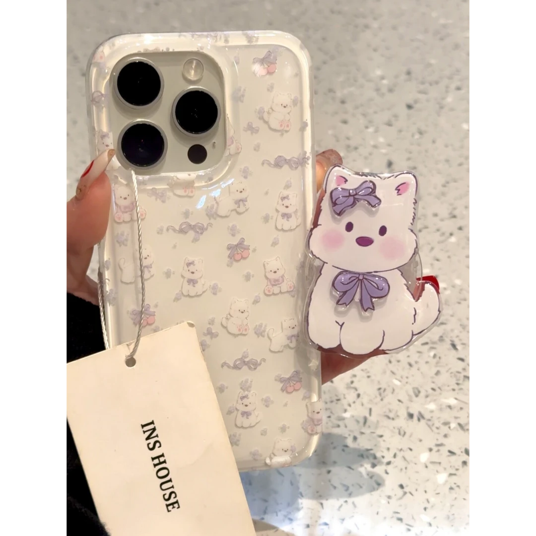 蝴蝶结小狗适用苹果手机壳华为vivo小米荣耀oppo红米新款全包女款