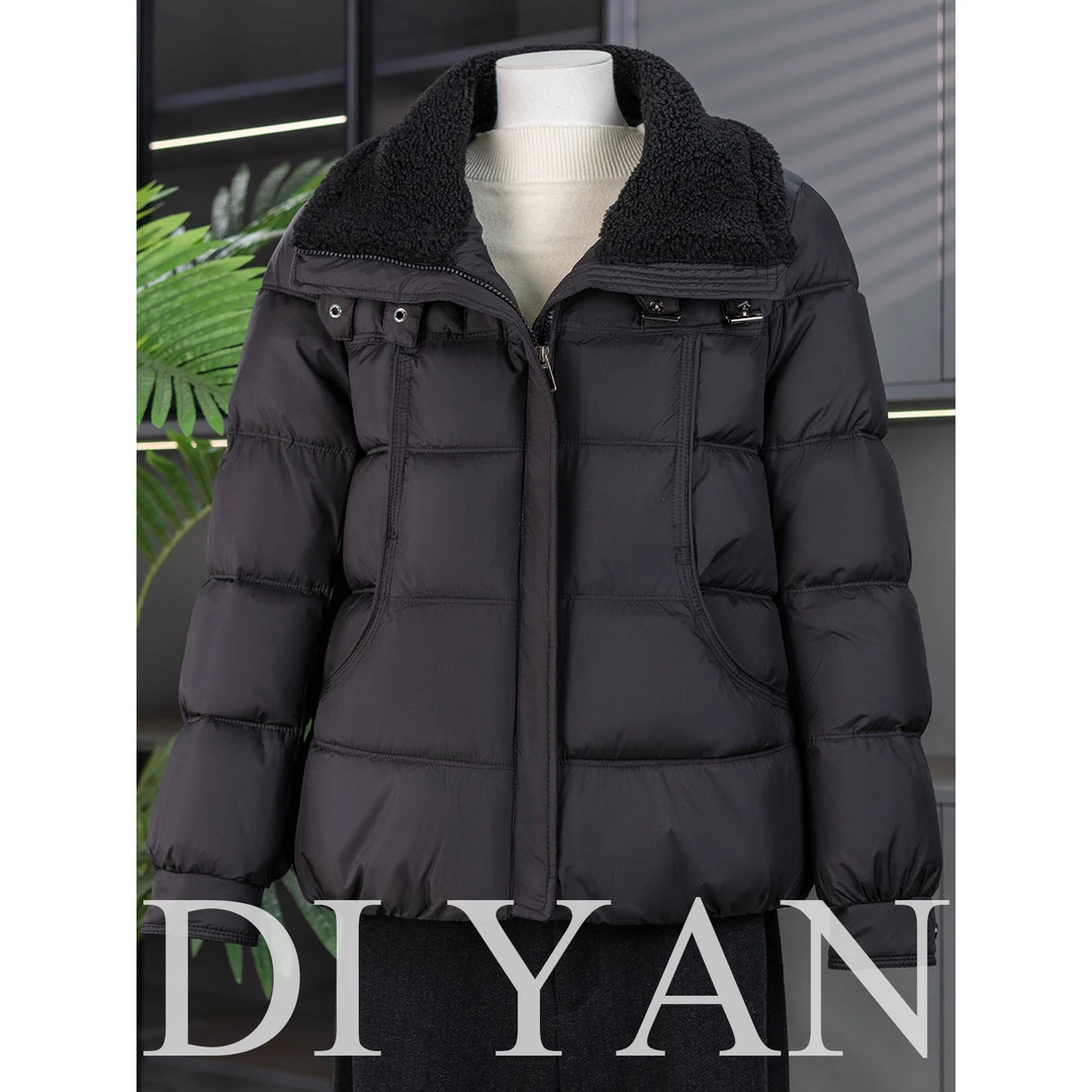 妈妈洋气短款棉衣2025新款时尚双层领中年女冬装保暖外套羽绒棉服