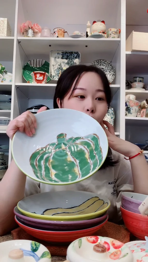 陶瓷美浓烧南瓜大深盘22cm