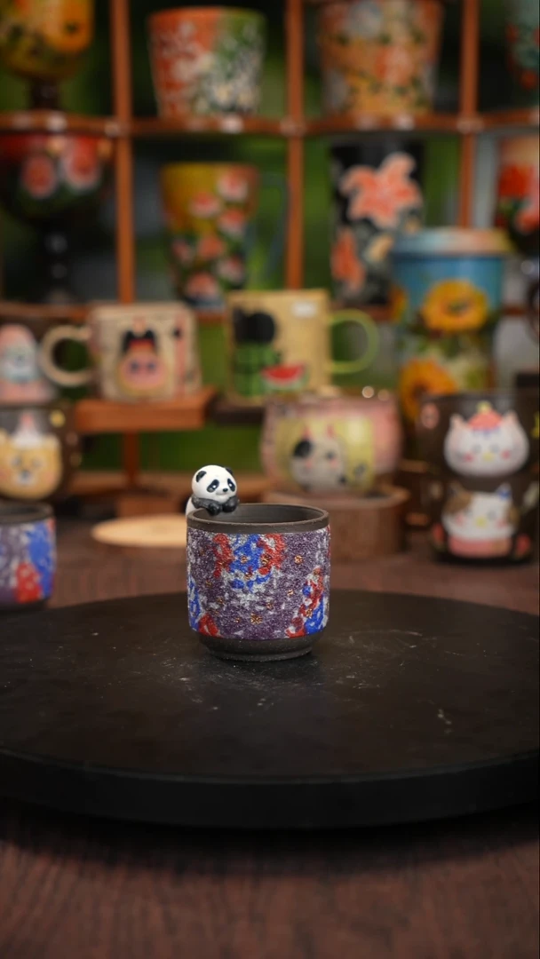 釉下手绘陶瓷紫砂杯金