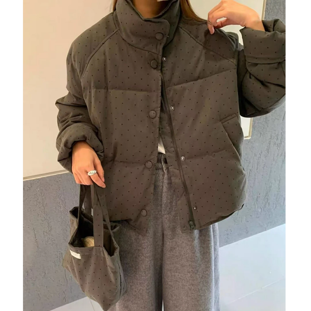 NICE圈圈、波点羽绒服立领配包包保暖质感外套A7038