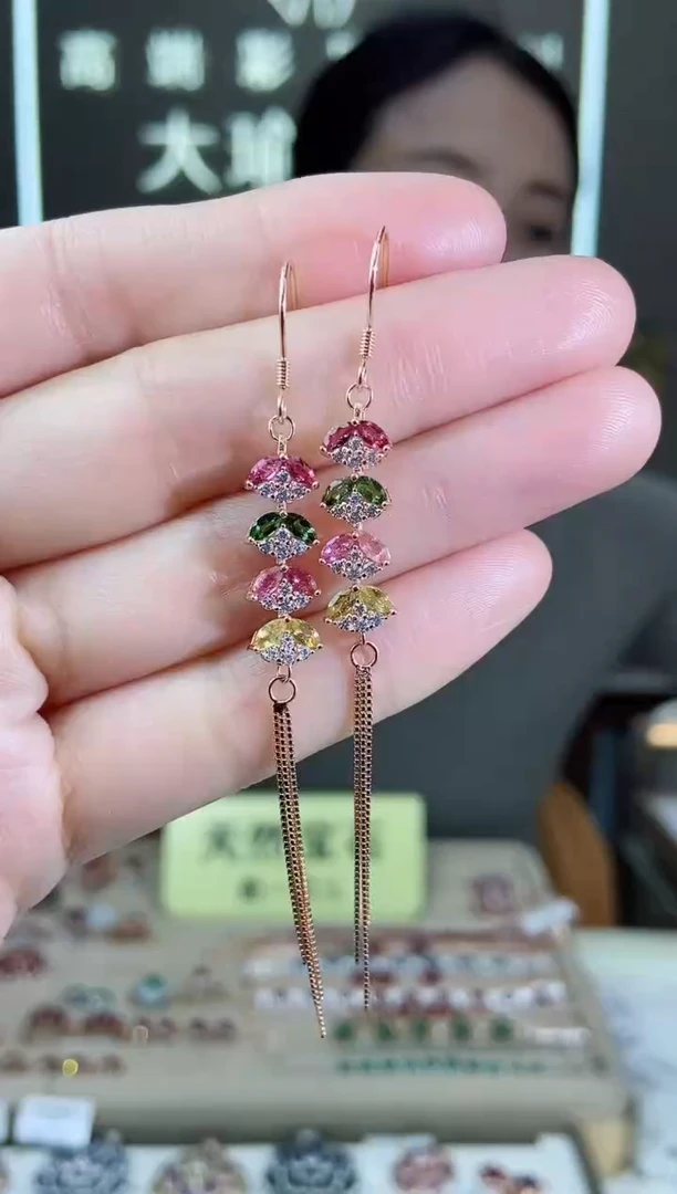 【闪购商品】碧玺耳饰银S925镶嵌耳饰