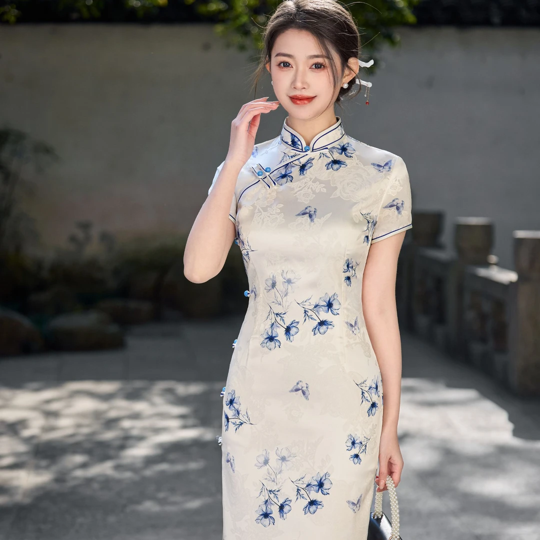 024长款/青花瓷/港风修身双层日常气质旗袍 长约120cm